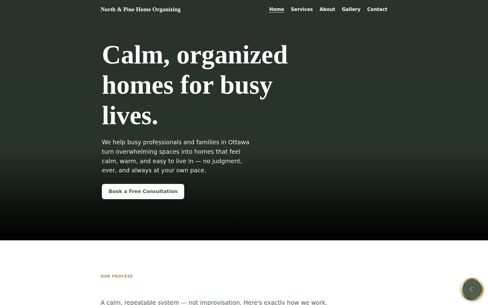 The North & Pine Home Organizing homepage, built by CLEO.